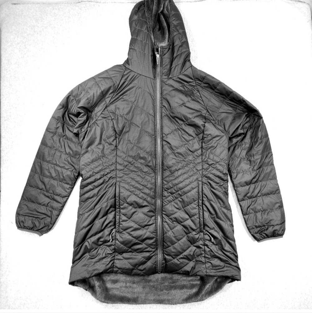 North Face Reversible Sherpa Quilted Jacket Coat Womens Large Black Longtail